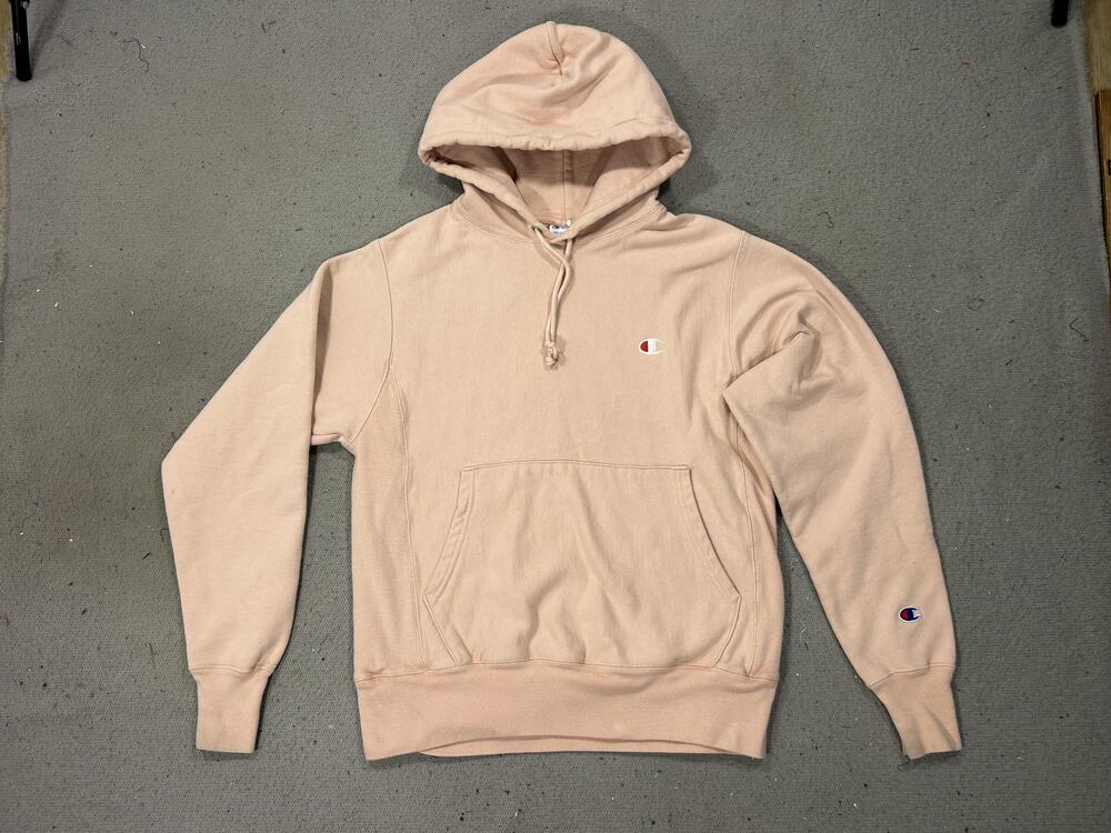Champion Reverse Weave Hoodie Mens Small Pink Fleece Embroidered Logo